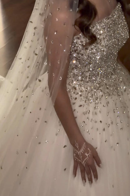 Crystal Embellished Strapless Tulle Ball Gown