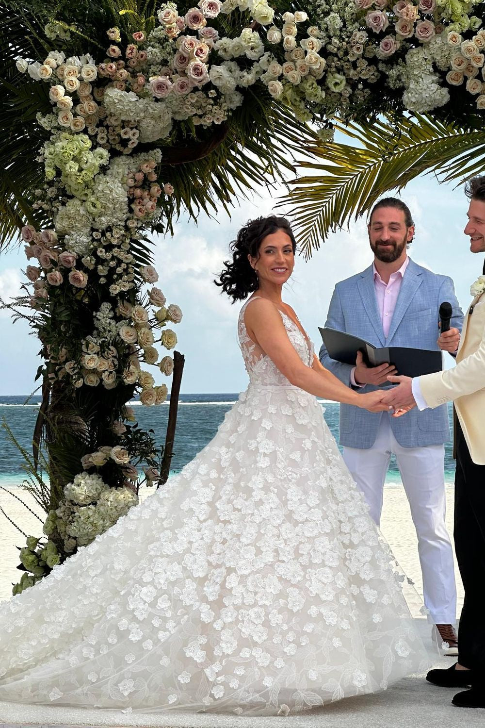 3D Floral Applique V-Neck A-Line Wedding Dress