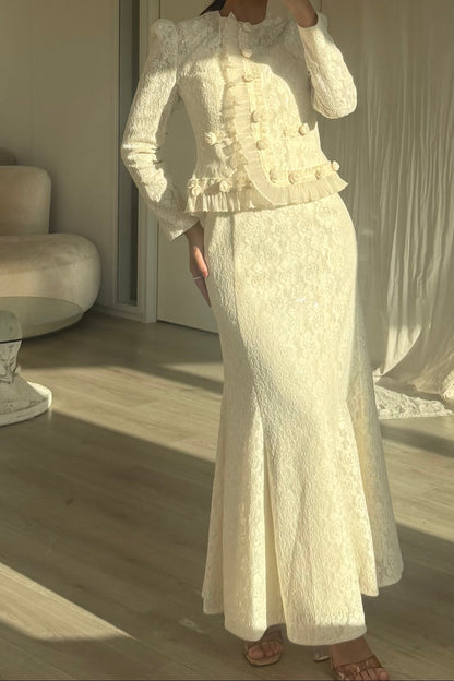Lace Square Neck Mermaid Dress and Cropped Jacket Set