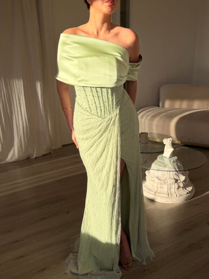 Asymmetric Corset Evening Gown with Slit