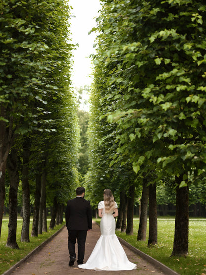 A-Line Satin Wedding Dress with Folded Cap Sleeves