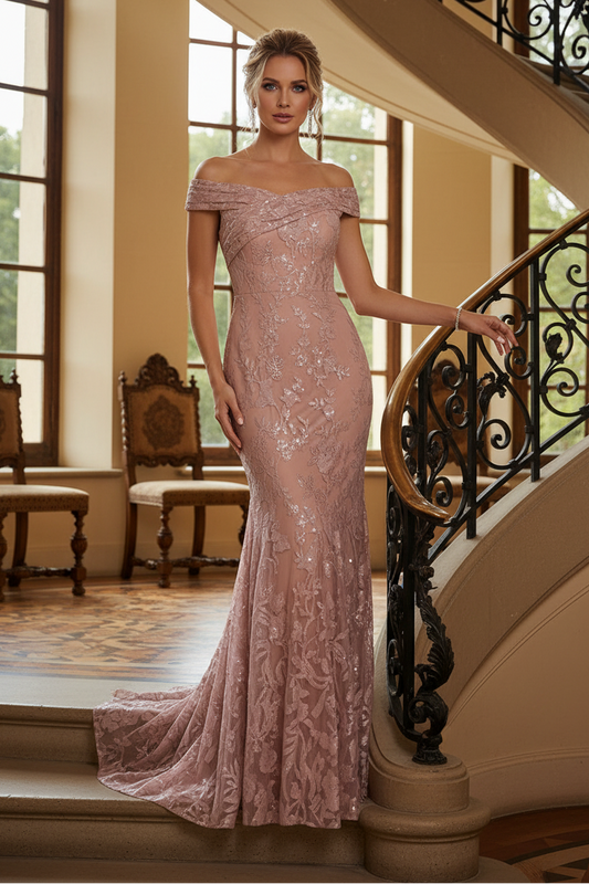 Pleated Off-The-Shoulder Sequin Mermaid Formal Dress