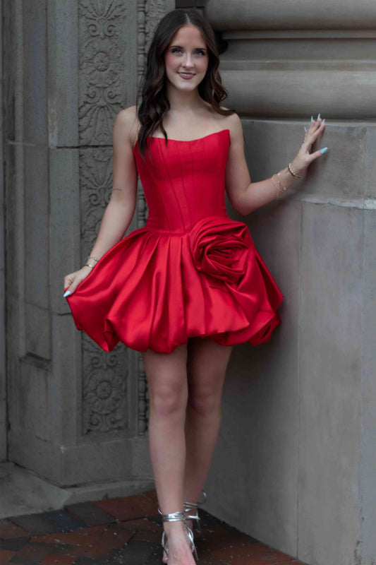 Strapless 3D Flower Corset Bubble Mini Dress