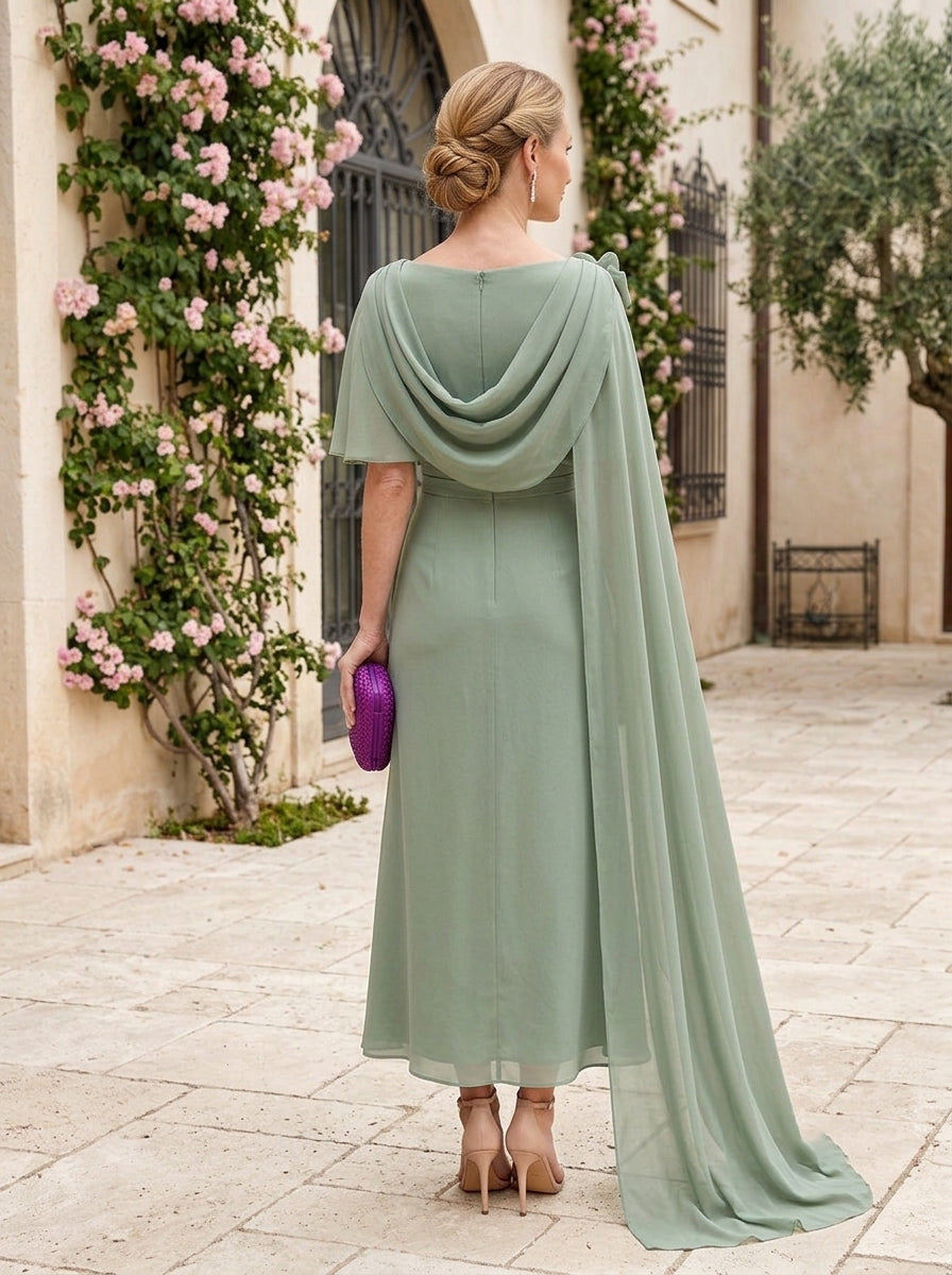 Asymmetrical One-Shoulder Cape Chiffon Evening Gown