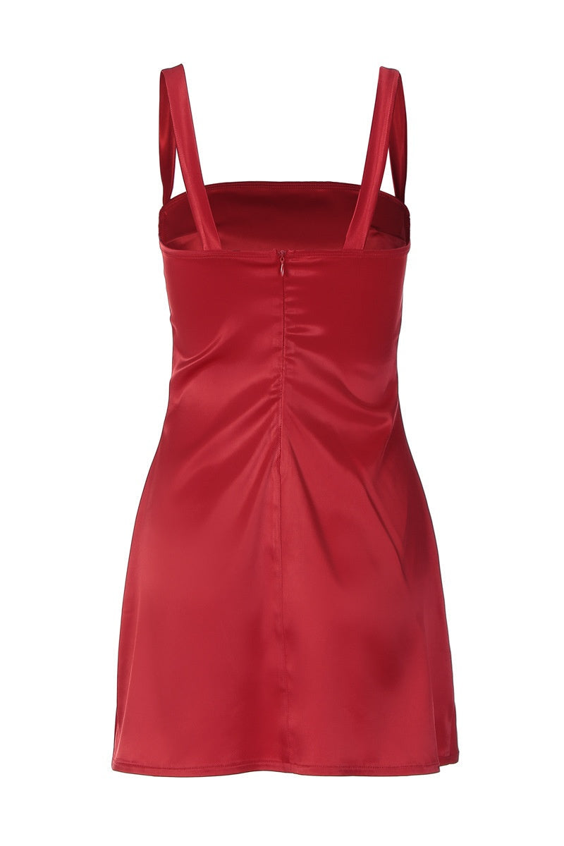 Satin Square Neck Sleeveless Mini Dress