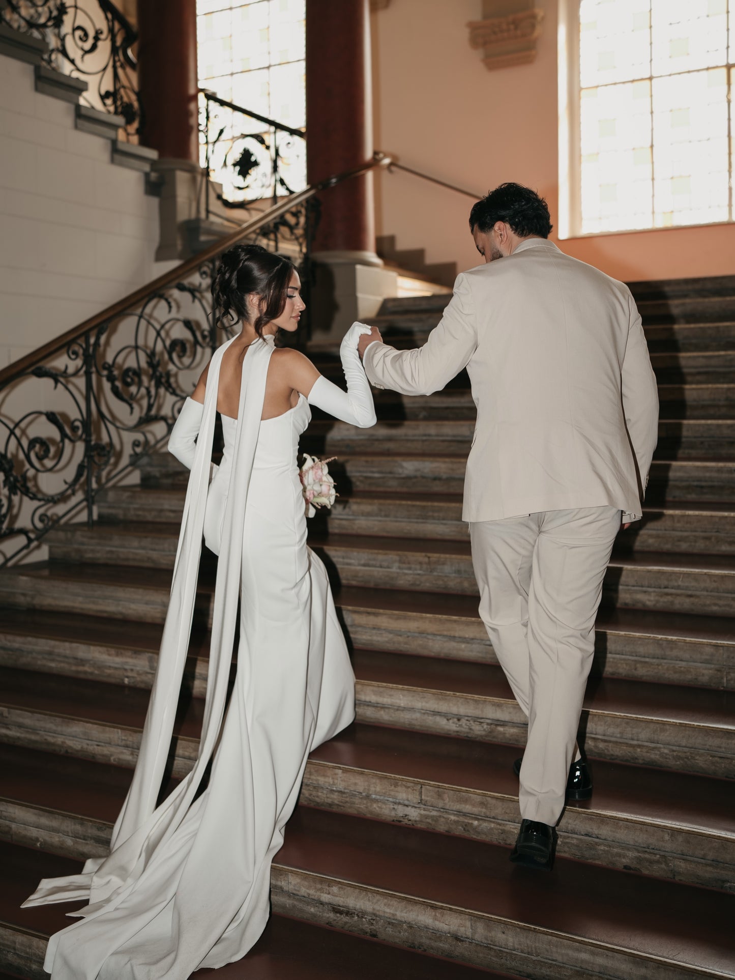 Strapless Wedding Dress with Trailing Neck Drape