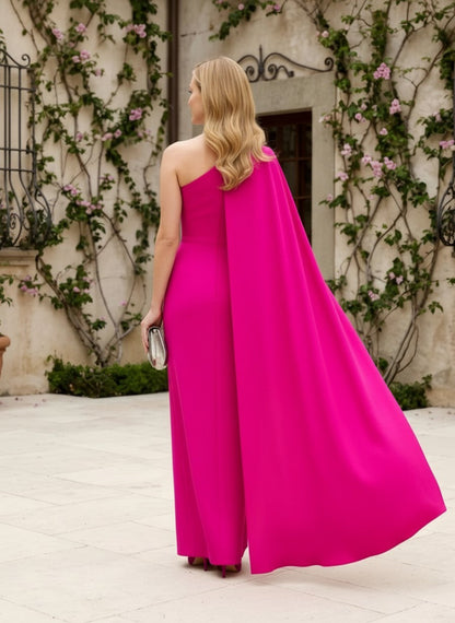 One-Shoulder Cape Wide-Leg Jumpsuit