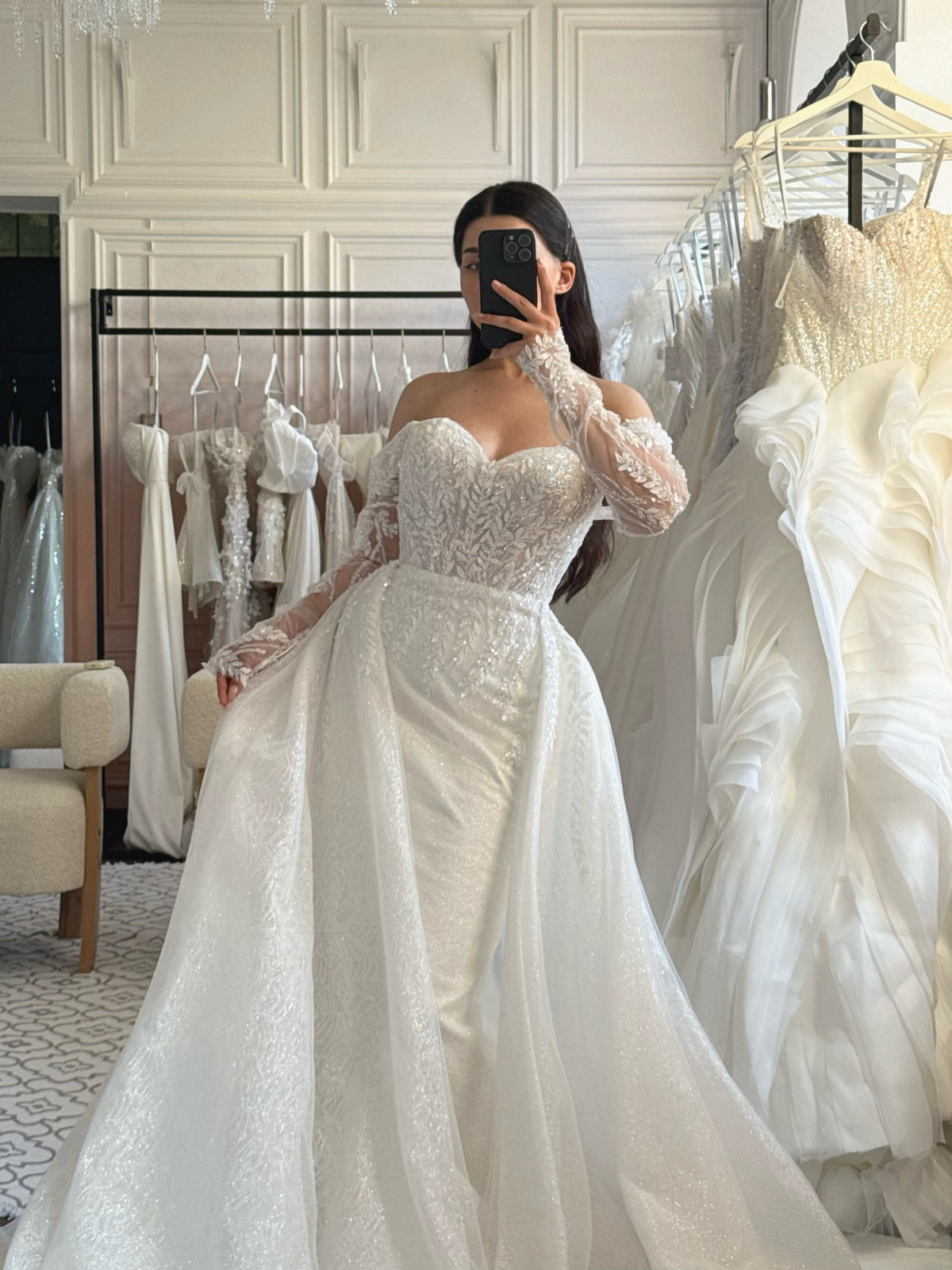 Beaded Sheath Wedding Dress with Overskirt