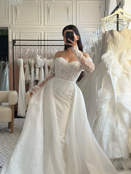 Beaded Sheath Wedding Dress with Overskirt