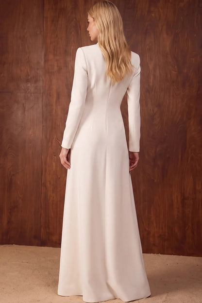 Long-Sleeve Wrap Blazer Maxi Gown with Buttons