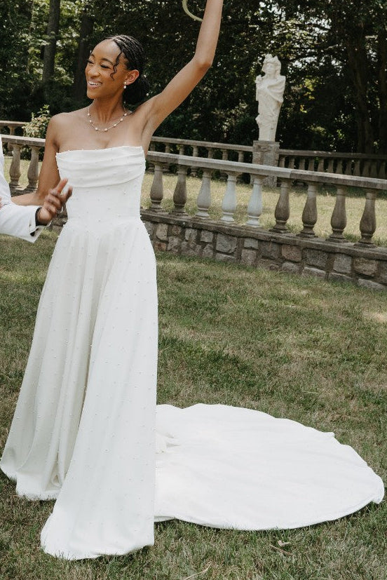 Strapless A-Line Wedding Dress with Sweep Train