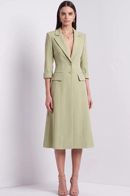 Collared Midi Blazer Dress with Flap Pockets