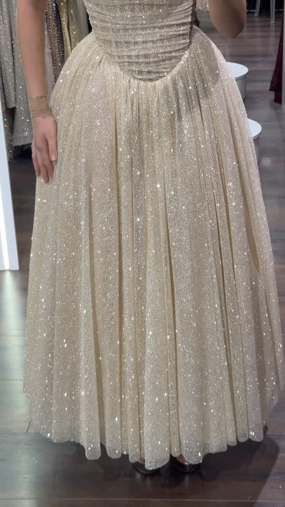 Off-The-Shoulder Glitter Ball Gown