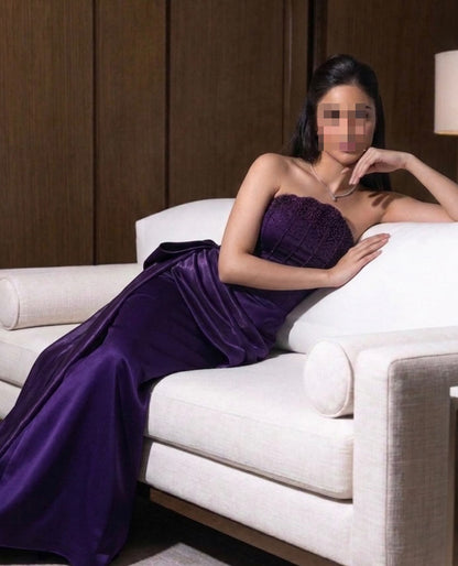 Strapless Beaded Satin Mermaid Gown with Draping