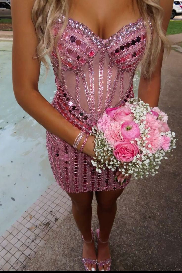 Sequin Beaded Corset Bodice Mini Dress