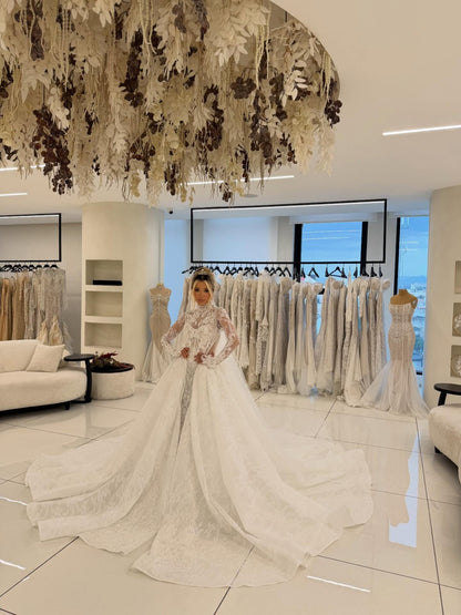 Lace High Neck Wedding Dress with Train