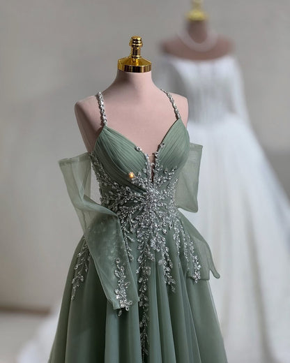Beaded Tulle A-Line Evening Gown