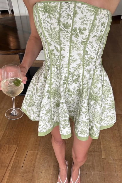 Strapless Floral Print Corset Mini Dress
