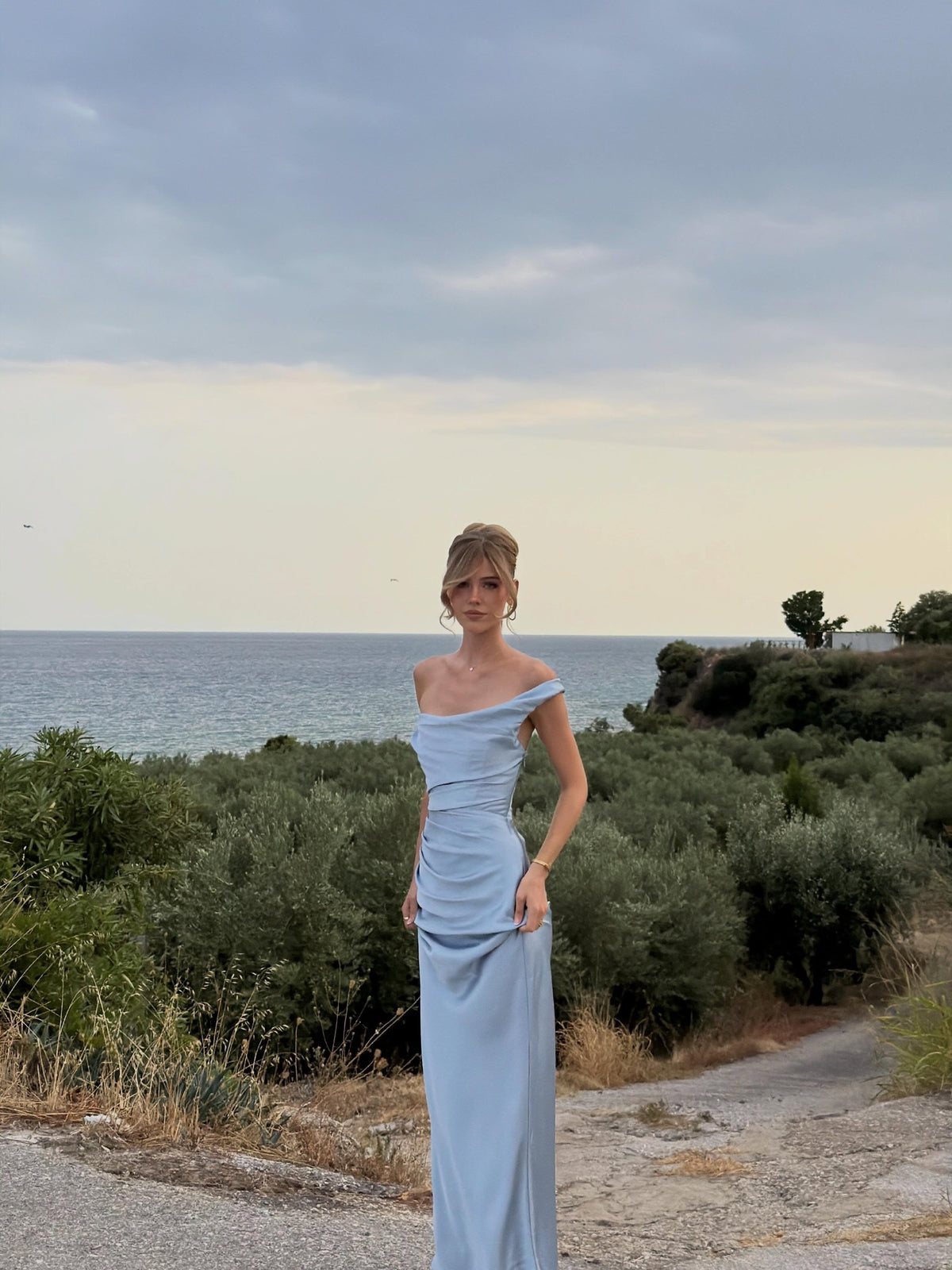 Ruched Asymmetric Maxi Dress