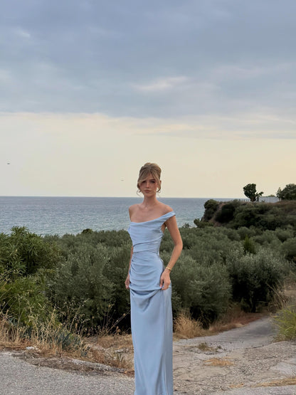 Ruched Asymmetric Maxi Dress