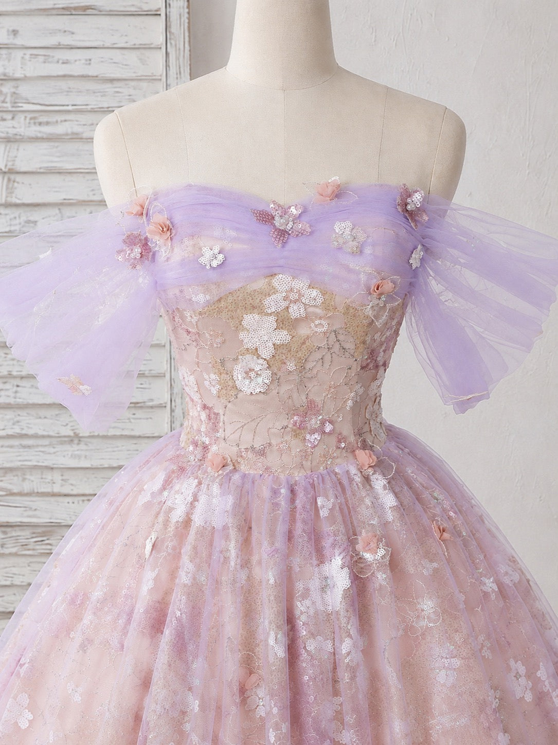 Off-the-Shoulder 3D Floral Tulle Short Prom Dress