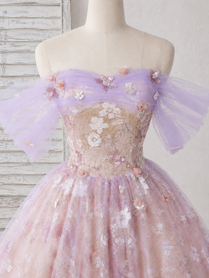 Off-the-Shoulder 3D Floral Tulle Short Prom Dress
