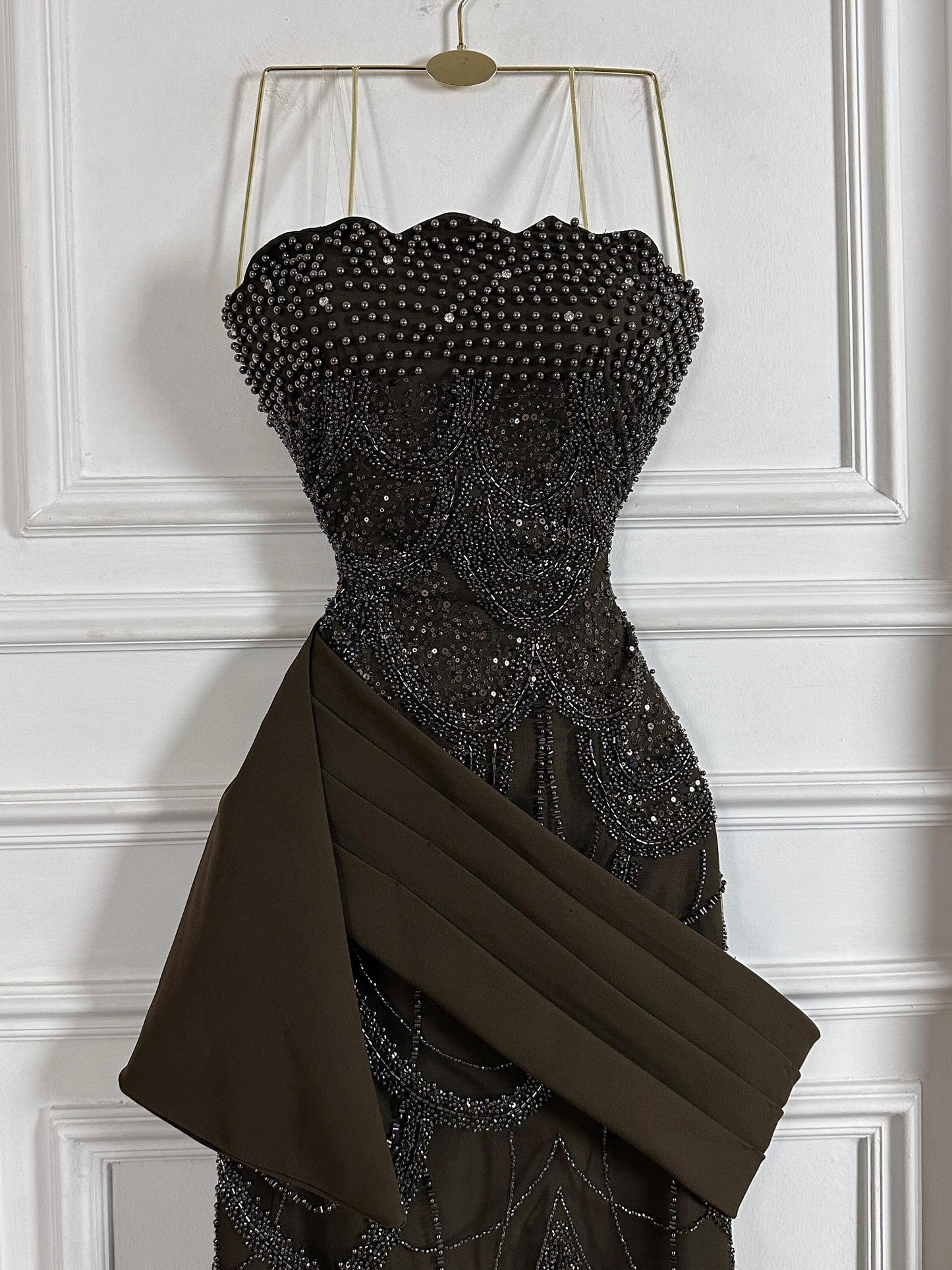 Beaded Mermaid Evening Gown with Satin Drape