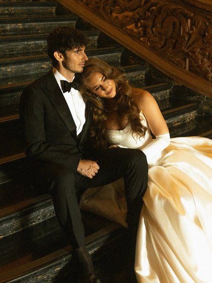 Strapless Satin A-Line Wedding Dress with Train