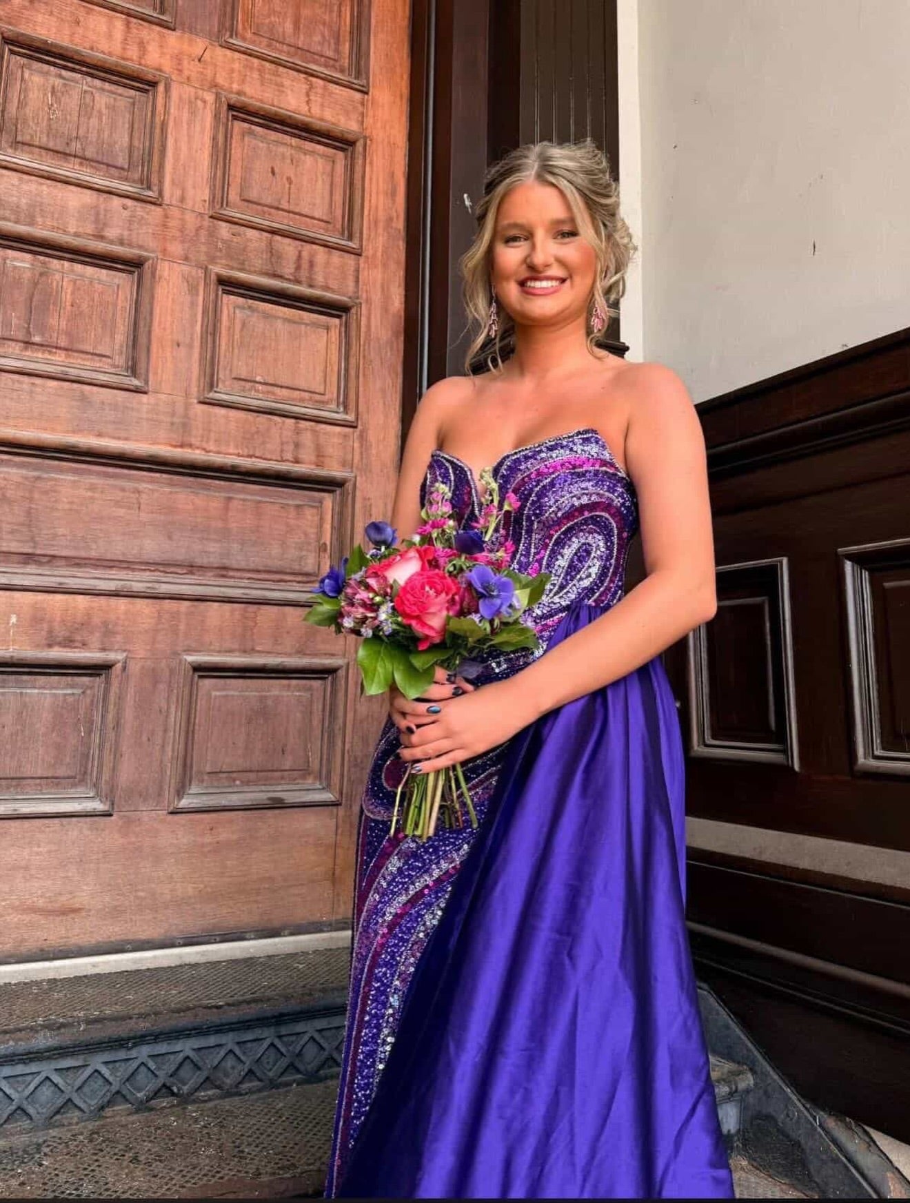 Strapless Sweetheart Beaded Gown with Overskirt