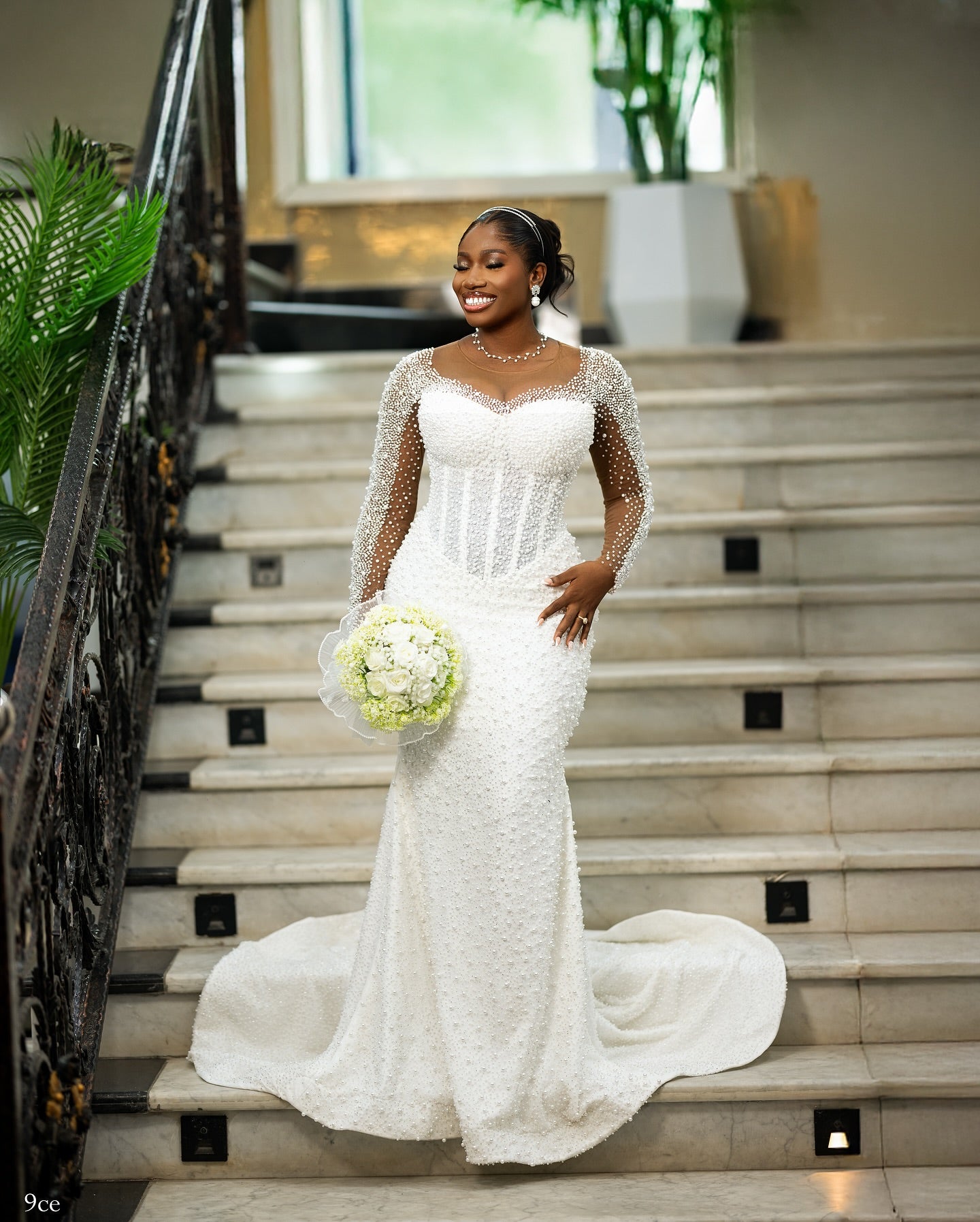 Convertible Pearl Beaded Mermaid Wedding Dress