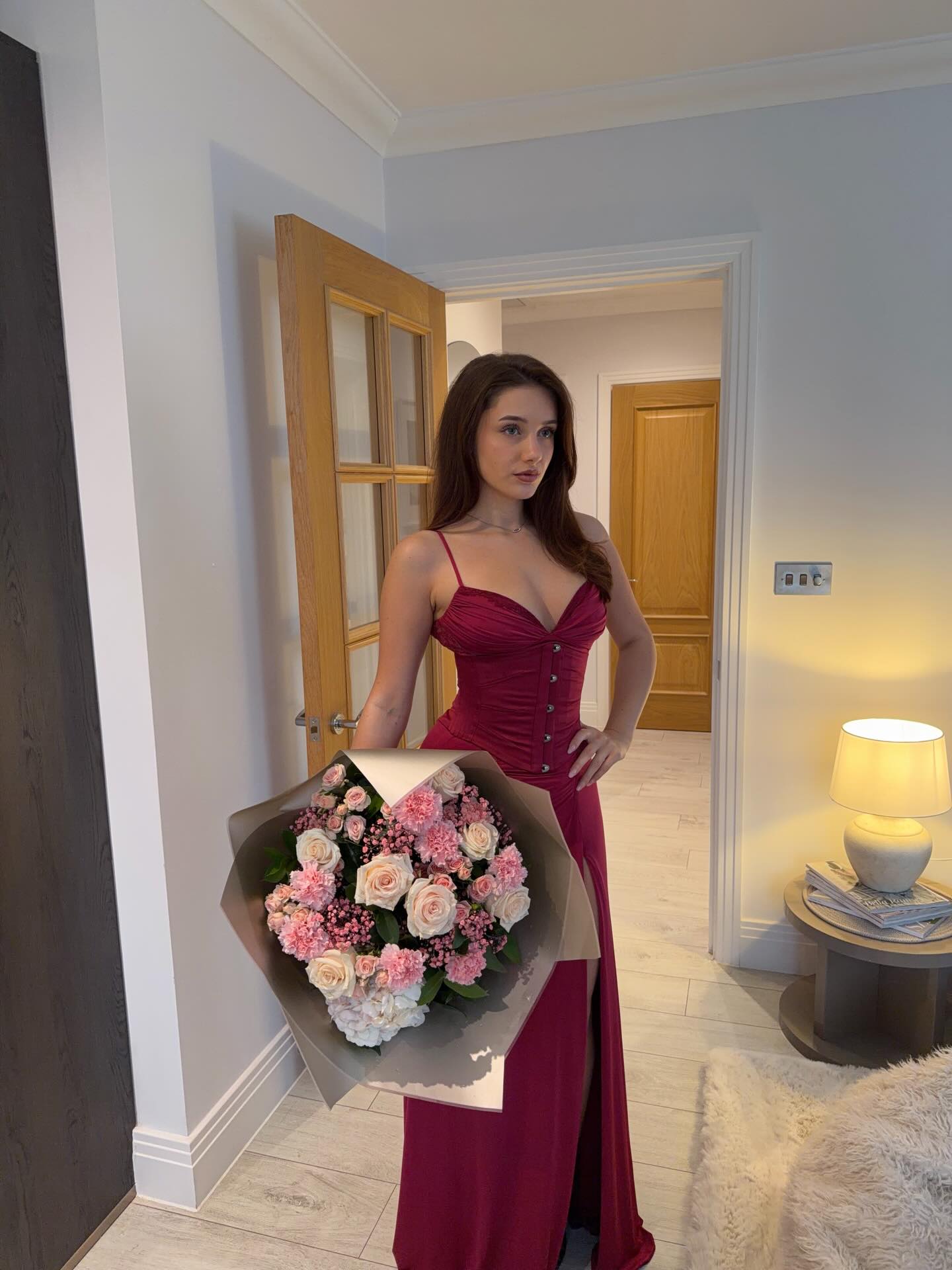 Corset Spaghetti Strap Maxi Dress with High Slit