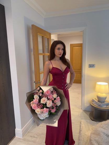Corset Spaghetti Strap Maxi Dress with High Slit