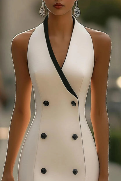 Double-Breasted Tuxedo Halter Sheath Dress