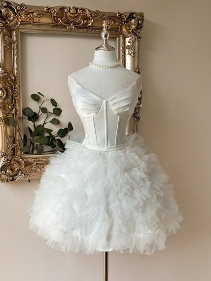 Strapless Sweetheart Corset Ruffled Mini Dress