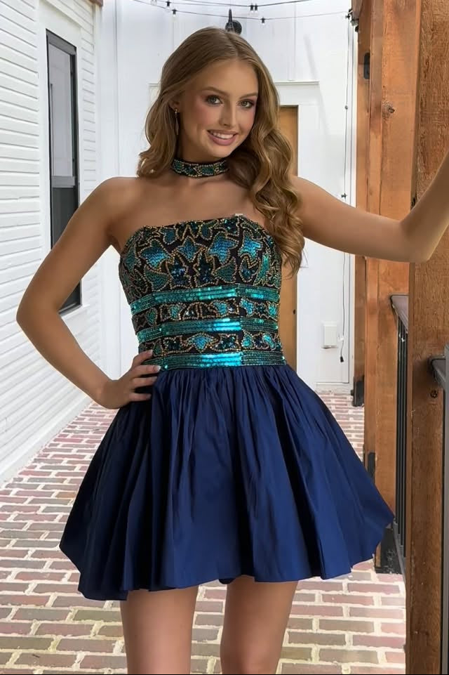 Strapless Sequin Bodice Fit and Flare Homecoming Dress