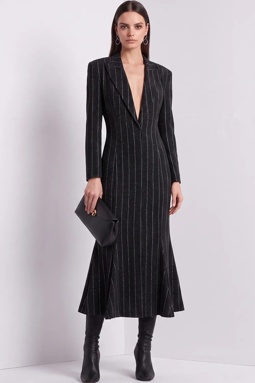 Pinstripe Blazer Midi Dress with Mermaid Hem