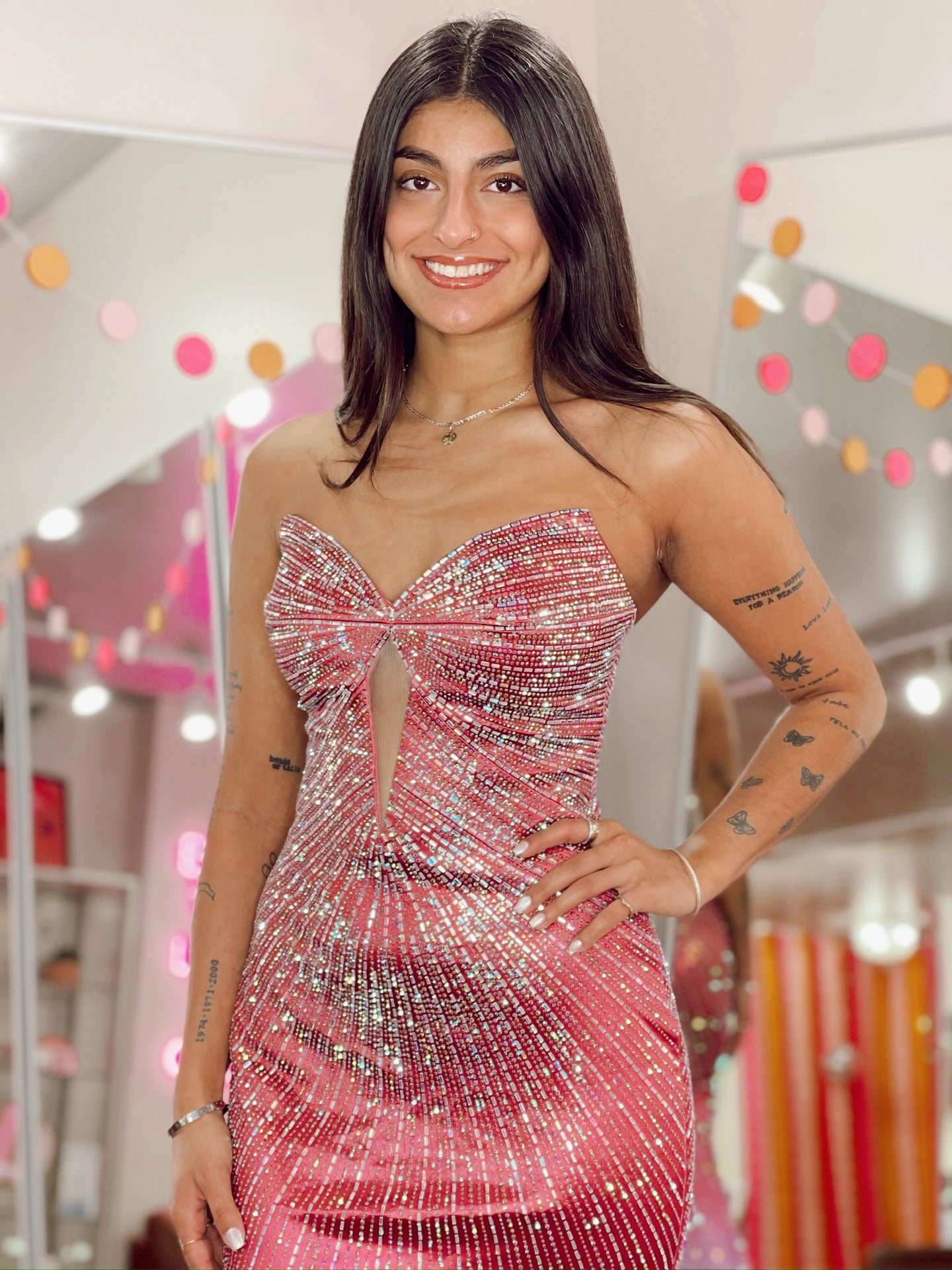 Strapless Rhinestone Keyhole Mermaid Gown