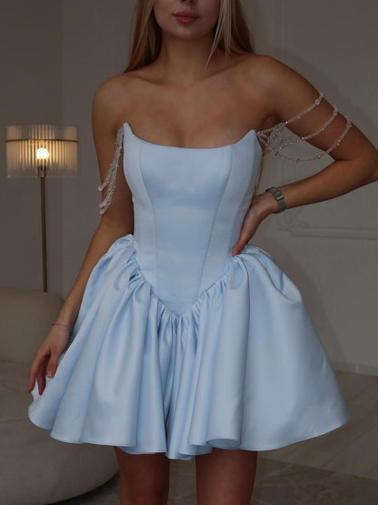 Off-Shoulder Fit and Flare Mini Dress with Beaded Straps