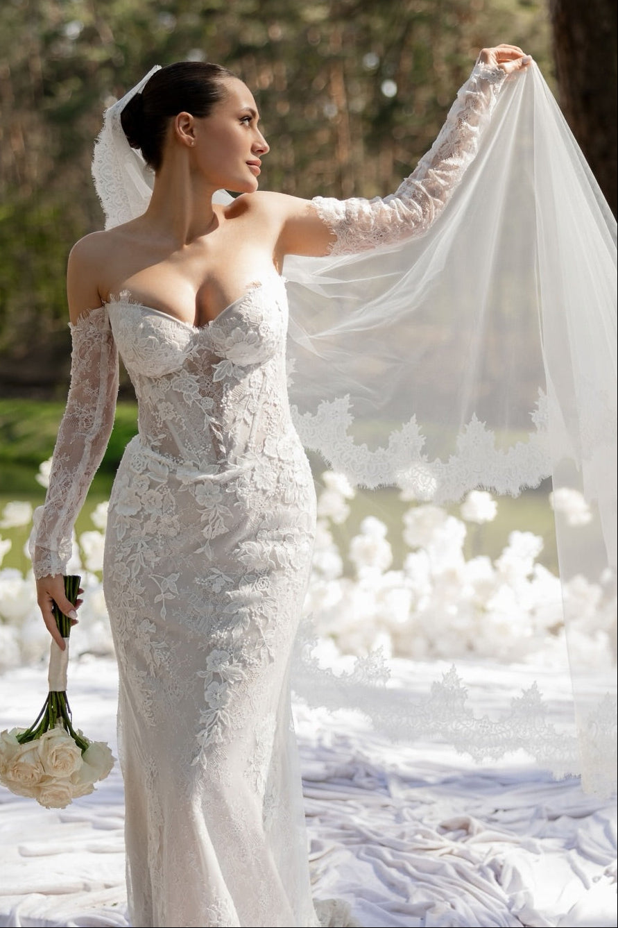 Lace Corset Mermaid Wedding Dress with Sleeves