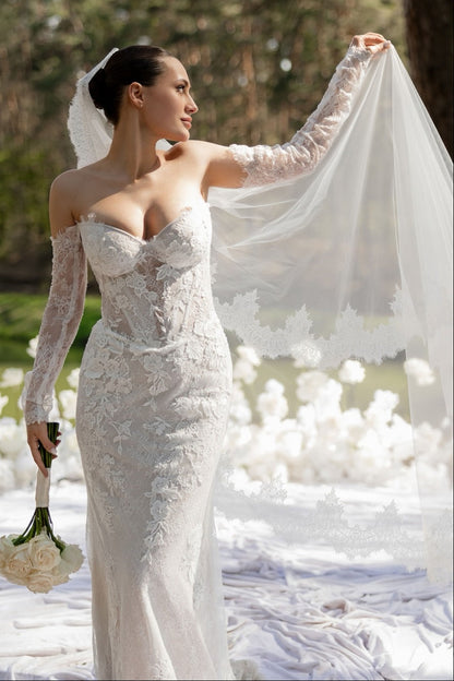 Lace Corset Mermaid Wedding Dress with Sleeves