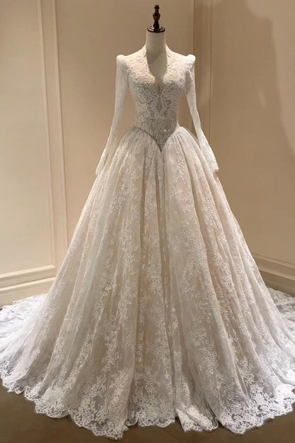 Lace Long Sleeve Ball Gown Wedding Dress