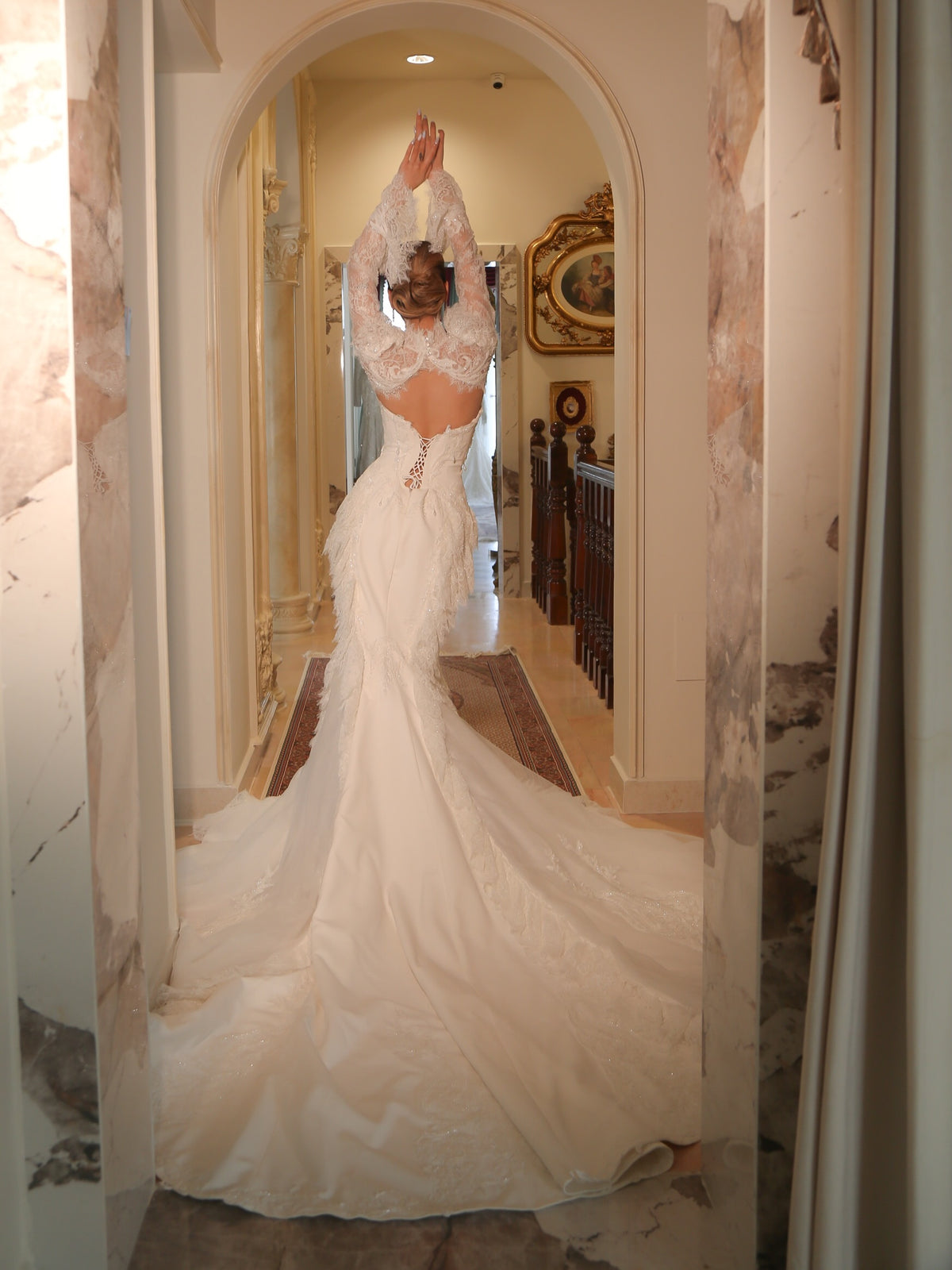 High Neck Lace Long Sleeve Wedding Dress