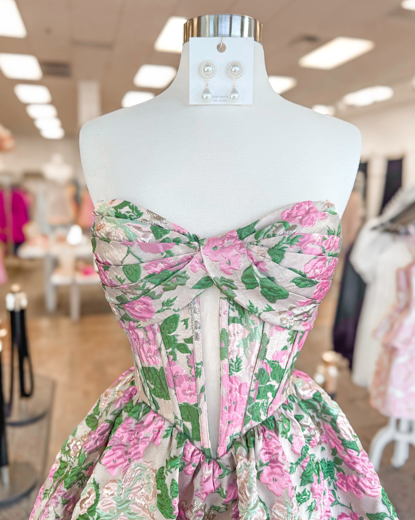 Strapless Floral Jacquard Corset Mini Dress