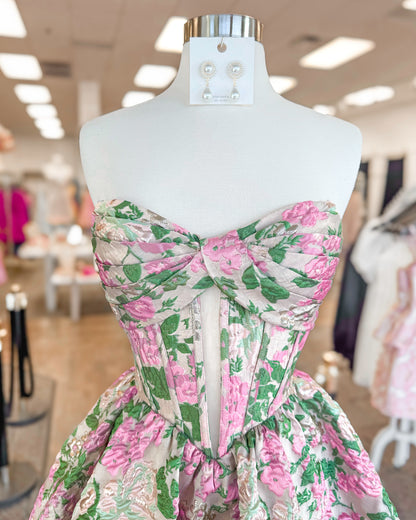 Strapless Floral Jacquard Corset Mini Dress