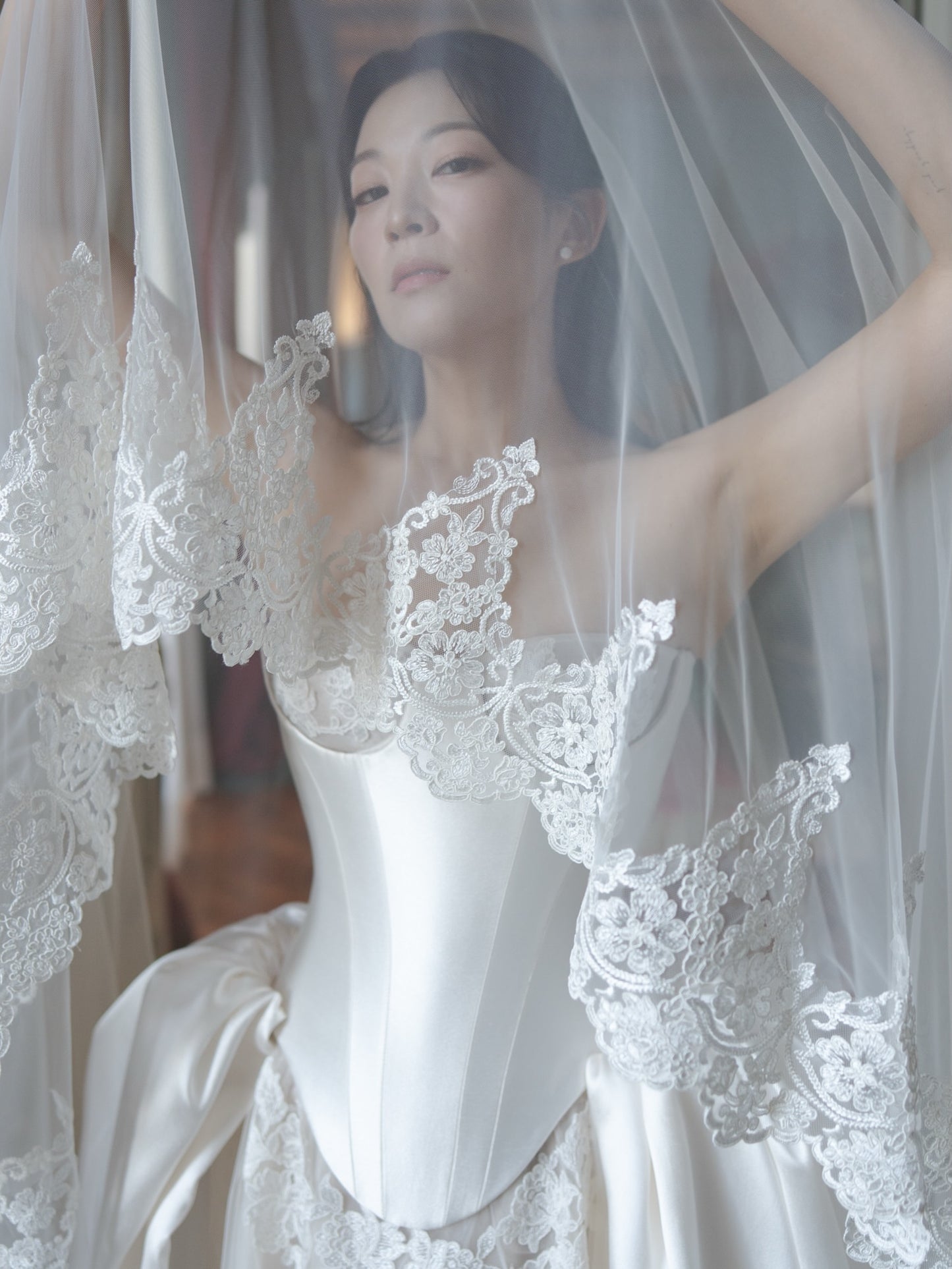 Corset Wedding Dress with Lace Inset and Train