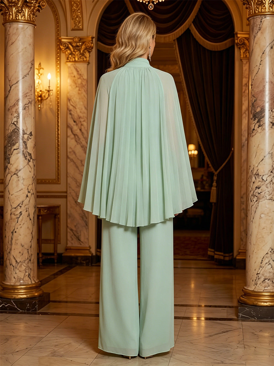 Elegant High Neck Cape Jumpsuit with Wide Legs