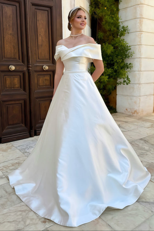 Off-the-Shoulder Satin A-Line Wedding Dress