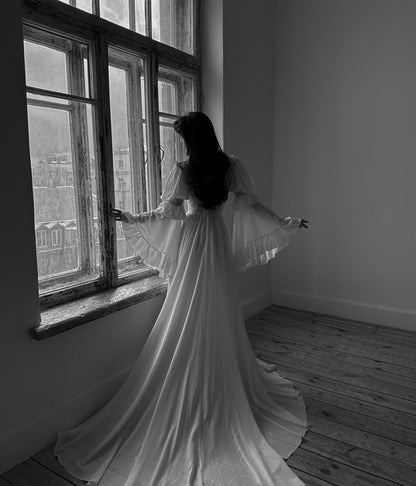 Lace Corset Wedding Dress with Bell Sleeves