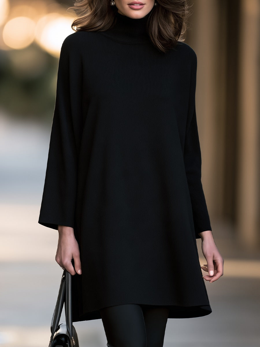 High Neck A-Line Knit Mini Dress