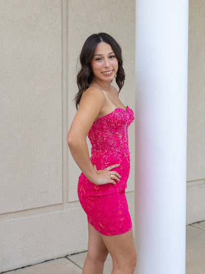 Strapless Corset Beaded Homecoming Mini Dress